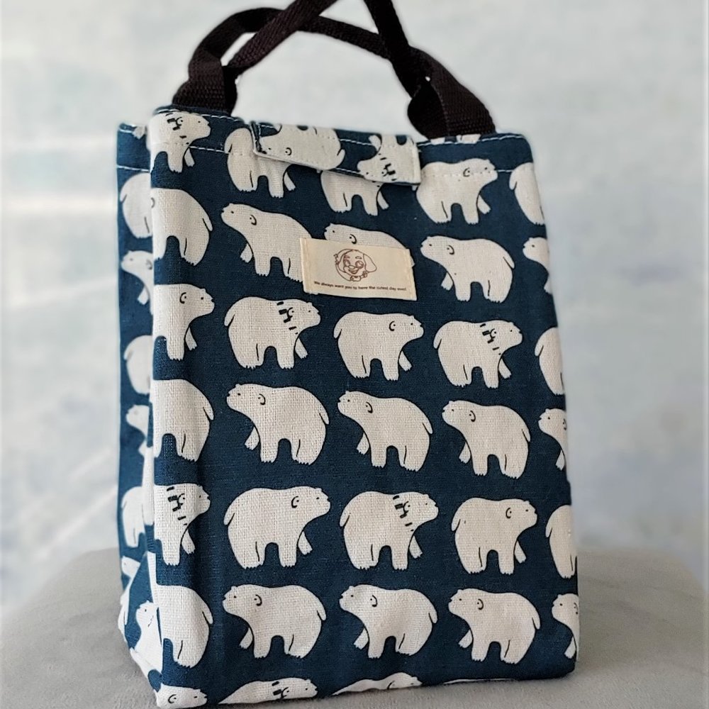 Canvas Polar Bear Pattern Cooler Bag / Lunch Bag